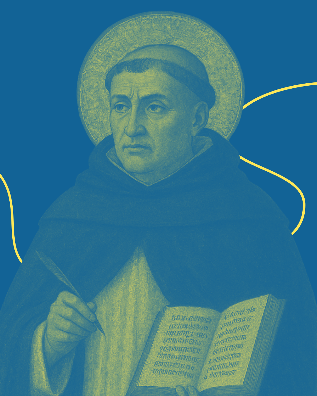 Mönch, vllt. Thomas von Aquin, in diachromer Darstellung (blau/gelb)